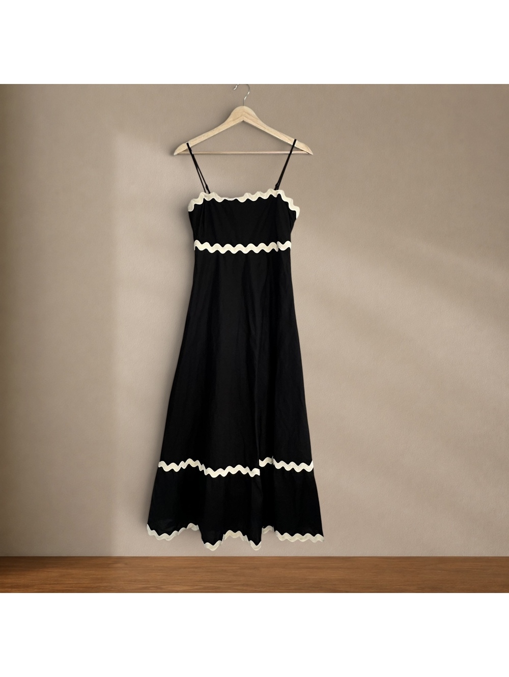 Petal & Pup Yana Maxi Dress NWT Black White Ric Rac Trim Cottage Coastal Size